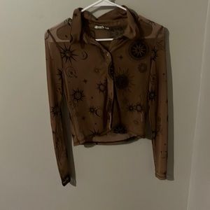See through, sheer long sleeve button up shirt